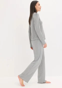 bonprix Wäsche·Homewear|Wäsche·Nachtwäsche|Loungewear Hausanzug aus weichem Pointelle-Jersey grau meliert