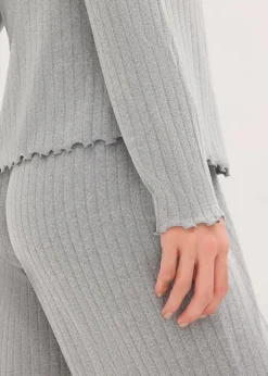 bonprix Wäsche·Homewear|Wäsche·Nachtwäsche|Loungewear Hausanzug aus weichem Pointelle-Jersey grau meliert
