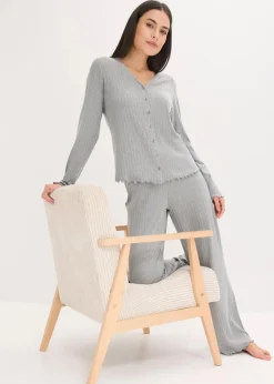 bonprix Wäsche·Homewear|Wäsche·Nachtwäsche|Loungewear Hausanzug aus weichem Pointelle-Jersey grau meliert