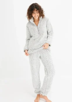 bonprix Wäsche·Homewear|Wäsche·Nachtwäsche|Loungewear Hausanzug aus Teddy Fleece hellgrau