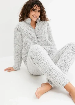 bonprix Wäsche·Homewear|Wäsche·Nachtwäsche|Loungewear Hausanzug aus Teddy Fleece hellgrau