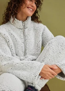 bonprix Wäsche·Homewear|Wäsche·Nachtwäsche|Loungewear Hausanzug aus Teddy Fleece hellgrau