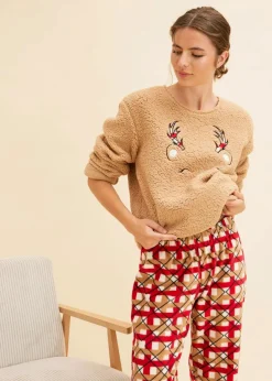 Loungewear Hausanzug aus Fleece mit Stickerei|bonprix New