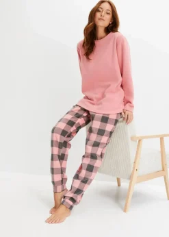 bonprix Wäsche·Homewear|Wäsche·Nachtwäsche|Loungewear Hausanzug aus Fleece rauchrose/schiefergrau kariert