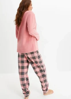 bonprix Wäsche·Homewear|Wäsche·Nachtwäsche|Loungewear Hausanzug aus Fleece rauchrose/schiefergrau kariert