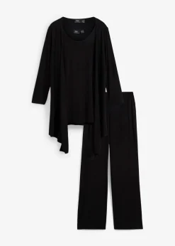 bonprix Hosen|Homewear|Loungewear Hausanzug (3-tlg.Set) mit Viskose schwarz