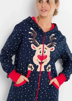 bonprix Wäsche·Homewear|Wäsche·Nachtwäsche|Loungewear Overall aus Sweatware dunkelblau bedruckt