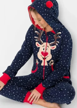 bonprix Wäsche·Homewear|Wäsche·Nachtwäsche|Loungewear Overall aus Sweatware dunkelblau bedruckt