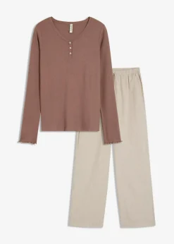 Loungewear Rippshirt mit gewebter Hose|bonprix Outlet