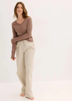 Loungewear Rippshirt mit gewebter Hose|bonprix Outlet