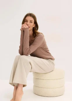 Loungewear Rippshirt mit gewebter Hose|bonprix Outlet