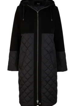 bonprix Bekleidung·Hosen|Jacken & Mäntel|Mantel in Materialmix schwarz