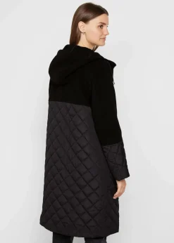 bonprix Bekleidung·Hosen|Jacken & Mäntel|Mantel in Materialmix schwarz