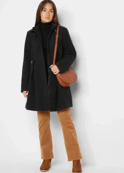 bonprix Bekleidung·Hosen|Jacken & Mäntel|Mantel mit Kapuze und Bundfalten, A-Linie schwarz
