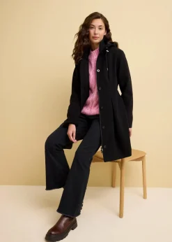 bonprix Bekleidung·Hosen|Jacken & Mäntel|Mantel mit Kapuze und Bundfalten, A-Linie schwarz