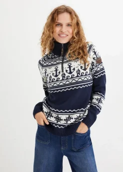 bonprix Bekleidung·Umstandsmode|Bekleidung·Jeans|Maritimer Norweger-Pullover dunkelblau/wollweiß norwegermuster