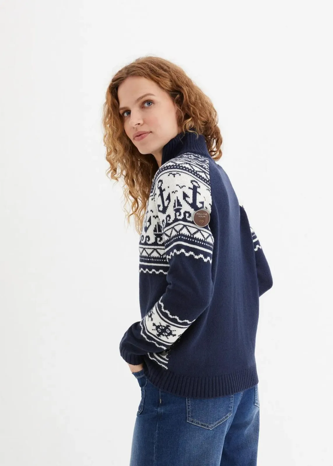 bonprix Bekleidung·Umstandsmode|Bekleidung·Jeans|Maritimer Norweger-Pullover dunkelblau/wollweiß norwegermuster