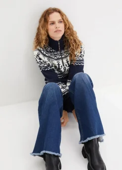 bonprix Bekleidung·Umstandsmode|Bekleidung·Jeans|Maritimer Norweger-Pullover dunkelblau/wollweiß norwegermuster