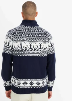 bonprix Große Größen|Pullover & Strickjacken|Maritimer Norweger-Troyer dunkelblau