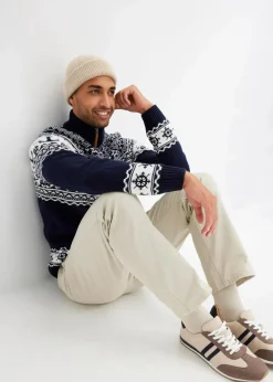 bonprix Große Größen|Pullover & Strickjacken|Maritimer Norweger-Troyer dunkelblau