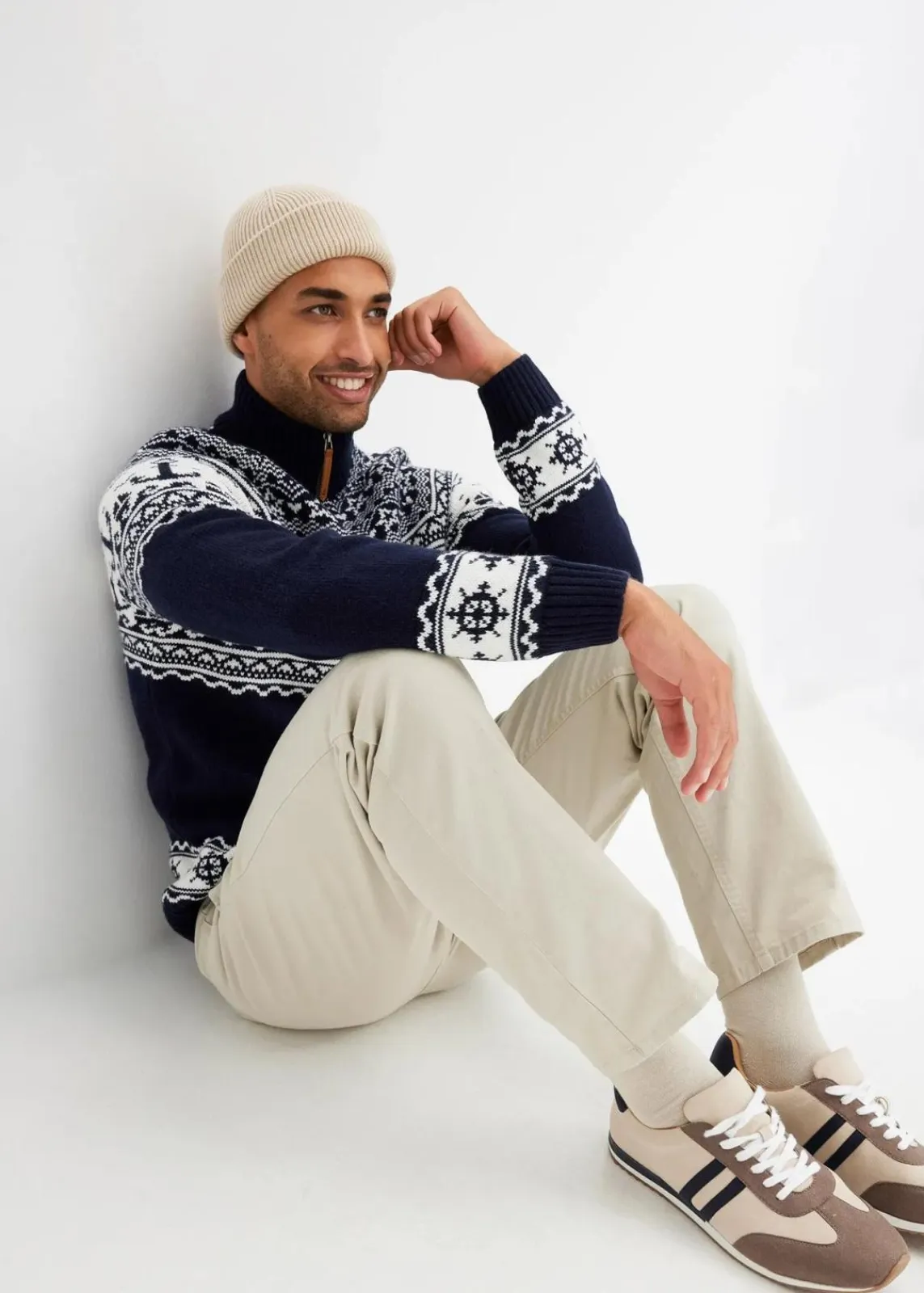 bonprix Große Größen|Pullover & Strickjacken|Maritimer Norweger-Troyer dunkelblau