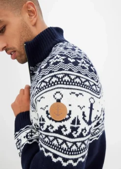 bonprix Große Größen|Pullover & Strickjacken|Maritimer Norweger-Troyer dunkelblau