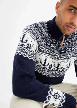 bonprix Große Größen|Pullover & Strickjacken|Maritimer Norweger-Troyer dunkelblau
