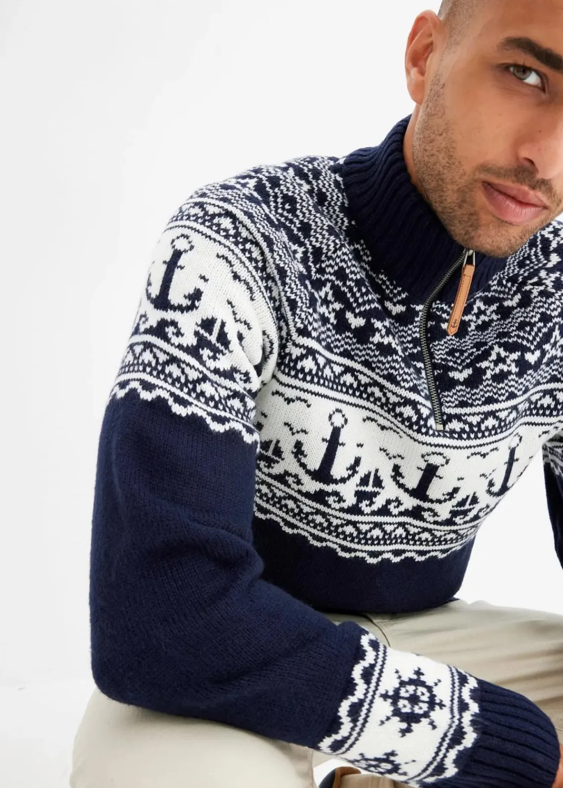 bonprix Große Größen|Pullover & Strickjacken|Maritimer Norweger-Troyer dunkelblau