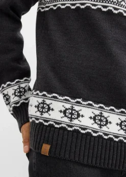 bonprix Pullover & Strickjacken|Große Größen|Maritimer Norweger-Troyer anthrazit meliert/weiß norwegermuster