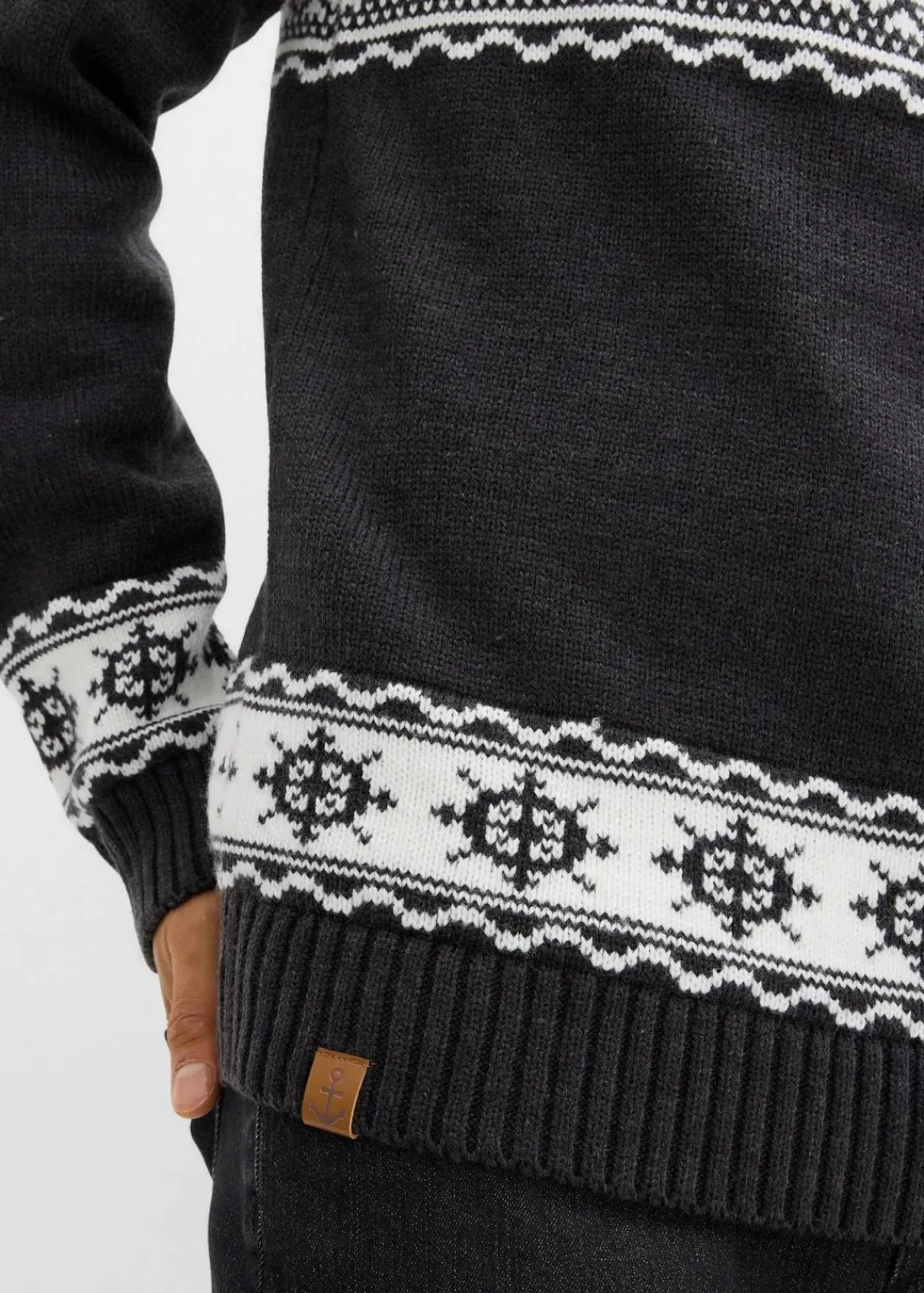 bonprix Pullover & Strickjacken|Große Größen|Maritimer Norweger-Troyer anthrazit meliert/weiß norwegermuster