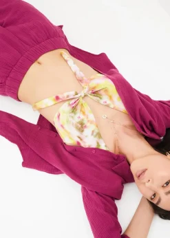 bonprix Hosen|Marlenehose aus Baumwoll-Musselin violett