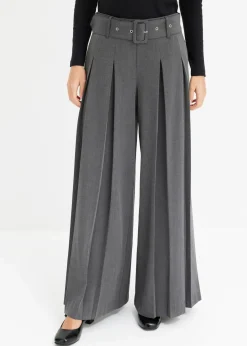 bonprix Kurzgrößen|Bekleidung·Kleider|Marlenehose aus fließendem Viskose-Mix anthrazit meliert