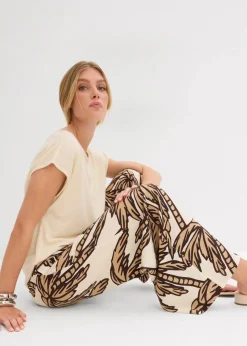 bonprix Bekleidung·Kleider|Hosen|Marlenehose aus fließender Viskose natur/dunkelbraun/new beige floral