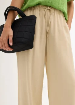 bonprix Hosen|Bekleidung·Kleider|Marlenehose aus fließender Viskose grünbeige