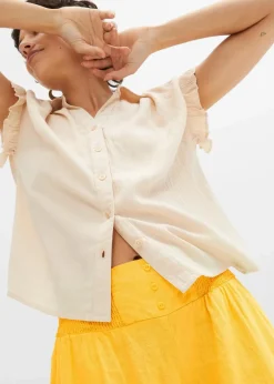 bonprix Bekleidung·Kleider|Hosen|Marlenehose aus luftigem Leinen-Mix narzissengelb