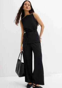 bonprix Bekleidung·Kleider|Zweiteiler & Sets|Marlenehose aus Piqué schwarz