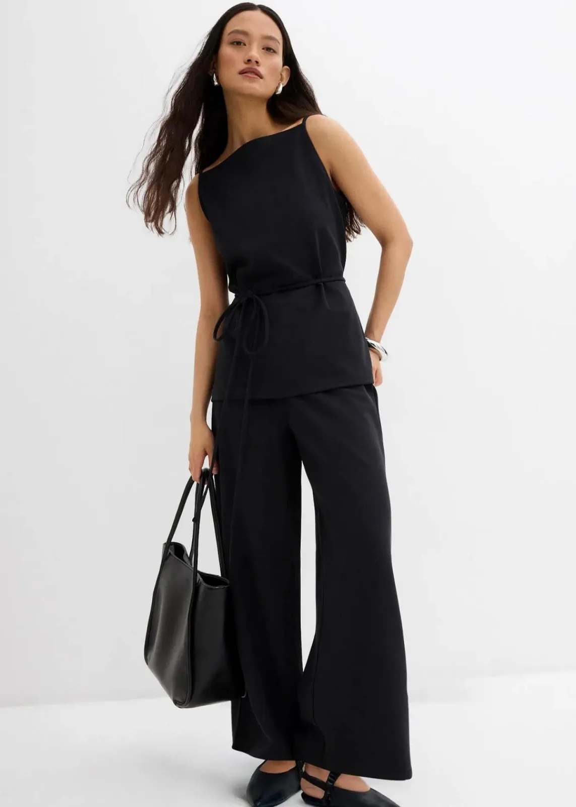 bonprix Bekleidung·Kleider|Zweiteiler & Sets|Marlenehose aus Piqué schwarz