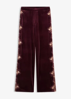 bonprix Hosen|Bekleidung·Kleider|Marlenehose aus softem Samt mit Spitzeneinsatz weinrot