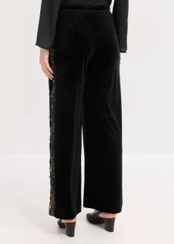 bonprix Bekleidung·Kleider|Hosen|Marlenehose aus softem Samt mit Spitzeneinsatz schwarz