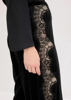 bonprix Bekleidung·Kleider|Hosen|Marlenehose aus softem Samt mit Spitzeneinsatz schwarz