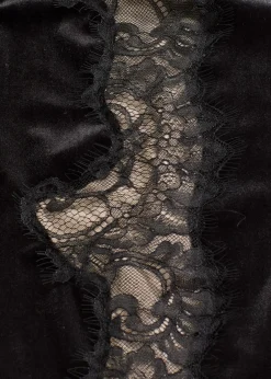 bonprix Bekleidung·Kleider|Hosen|Marlenehose aus softem Samt mit Spitzeneinsatz schwarz