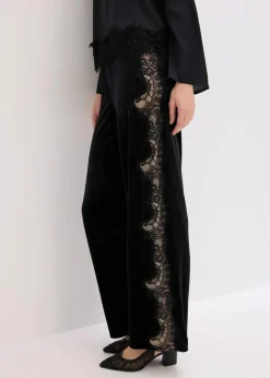 bonprix Bekleidung·Kleider|Hosen|Marlenehose aus softem Samt mit Spitzeneinsatz schwarz