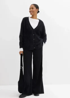 bonprix Bekleidung·Kleider|Hosen|Marlenehose aus Viskose-Mix schwarz/wollweiß