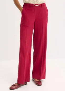 bonprix Hosen|Bekleidung·Kleider|Marlenehose mit Ziergürtel dunkelrot