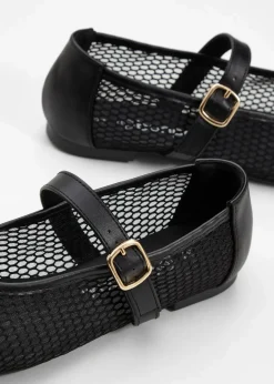 bonprix Sommerschuhe|Mary-Janes mit Mesh-Einsatz schwarz