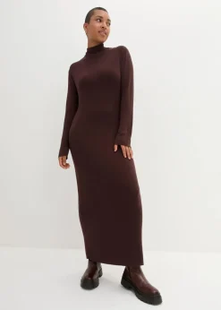 bonprix Bekleidung·Umstandsmode|Bekleidung·Pullover & Strickjacken|Maxi-Feinstrickkleid aus fließendem Viskose-Mix terrabraun