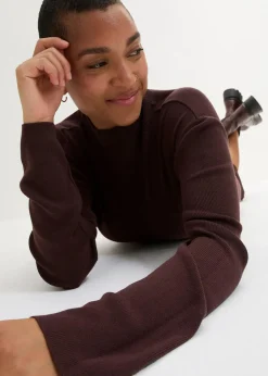 bonprix Bekleidung·Umstandsmode|Bekleidung·Pullover & Strickjacken|Maxi-Feinstrickkleid aus fließendem Viskose-Mix terrabraun