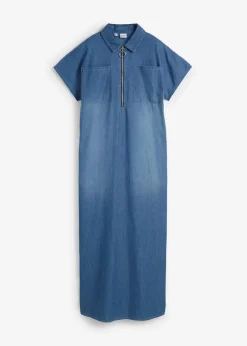 bonprix Bekleidung·Pullover & Strickjacken|Kleider|Maxi-Jeanskleid blau denim used