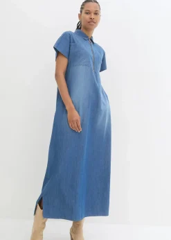 bonprix Bekleidung·Pullover & Strickjacken|Kleider|Maxi-Jeanskleid blau denim used