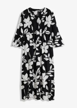 bonprix Nachhaltigere Materialien|Kleider|Maxikleid schwarz/weiß geblümt